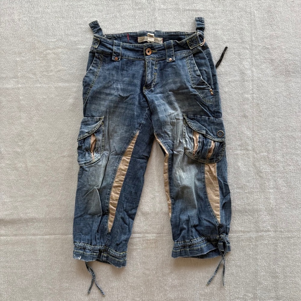 Ecko Red Size 7 Y2K Cargo Capri Jeans Blue Denim Rhinestone Utility Pants